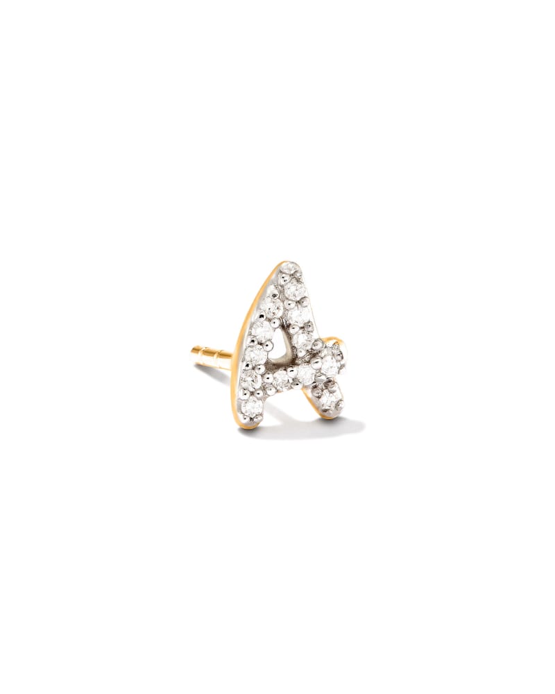 Letter A 14k Yellow Gold Stud Earring in White Diamond image number 0