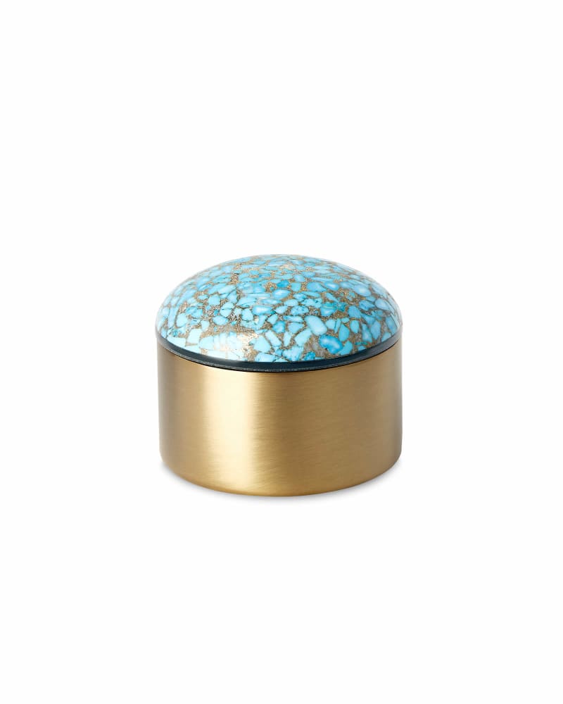 Mini Decorative Brass Dome Box in Bronze Veined Turquoise Magnesite image number 0