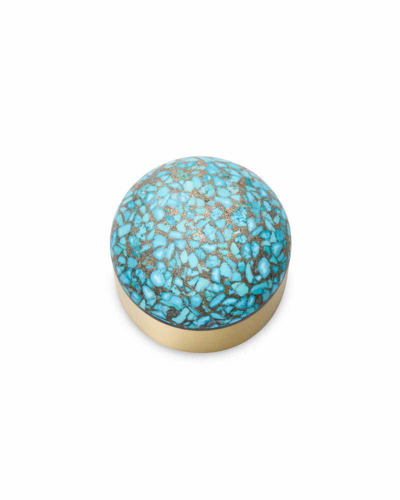 Mini Decorative Brass Dome Box in Bronze Veined Turquoise Magnesite image number 3