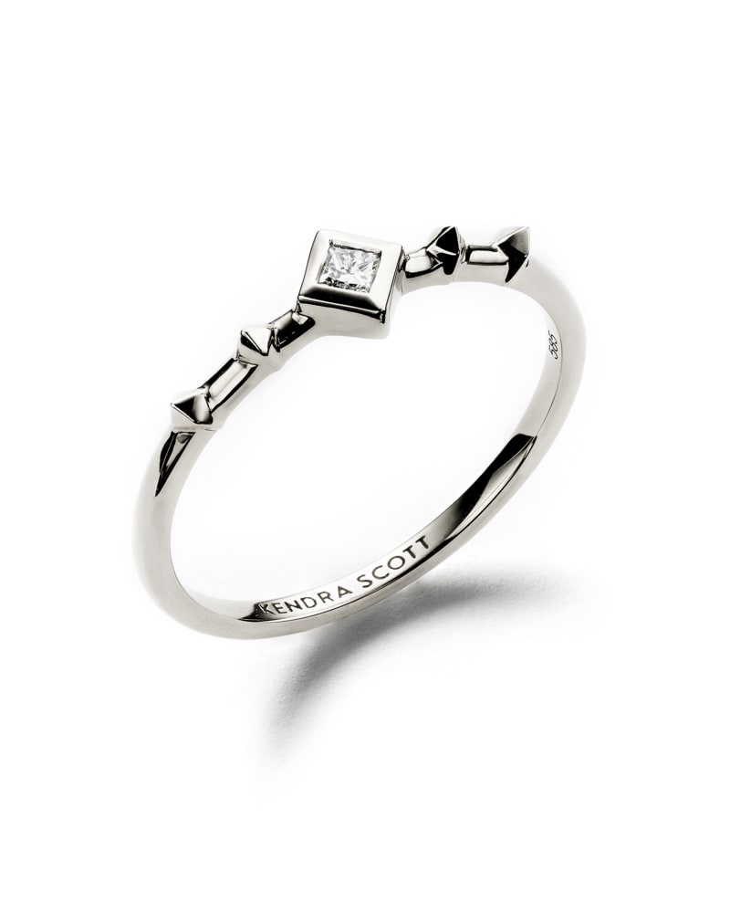 Wave 14k White Gold Band Ring in White Diamond image number 2