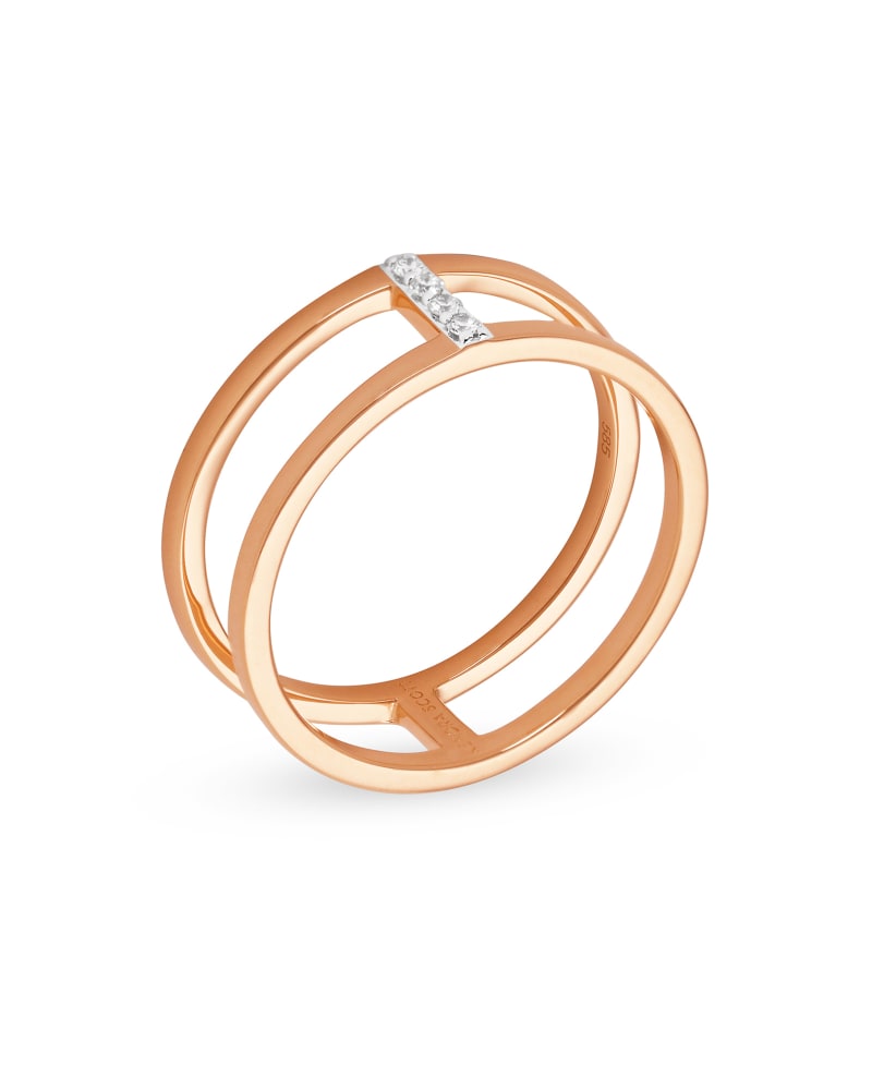 Waylon 14K Rose Gold Band Ring in White Diamond image number 2