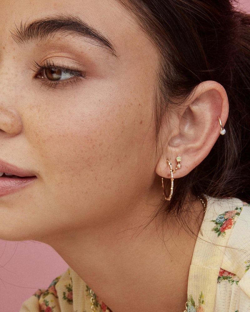 Cathleen 14k Yellow Gold Huggie Earrings in Pearl image number 1