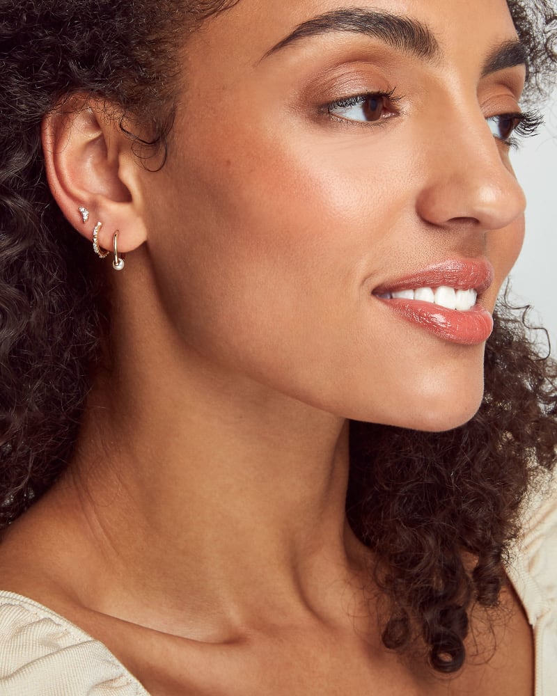 Cathleen 14k Yellow Gold Huggie Earrings in Pearl image number 2