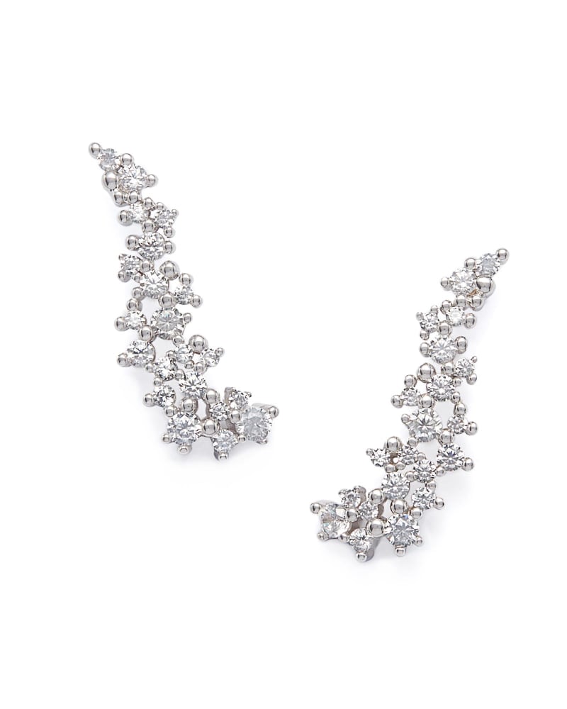 Petunia Silver Ear Climber Earrings in White Crystal image number 0