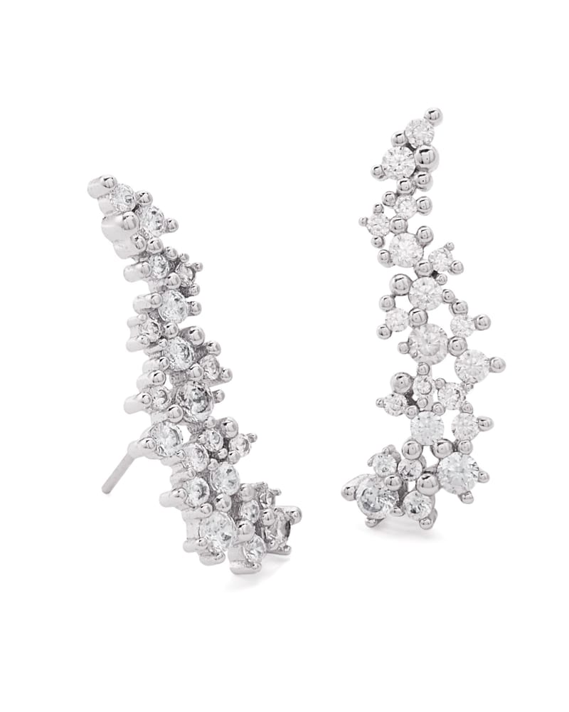 Petunia Silver Ear Climber Earrings in White Crystal image number 2