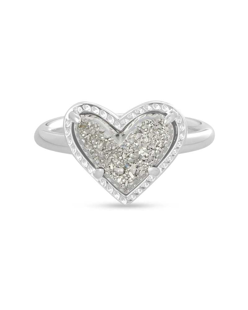 Ari Heart Silver Band Ring in Platinum Drusy image number 2