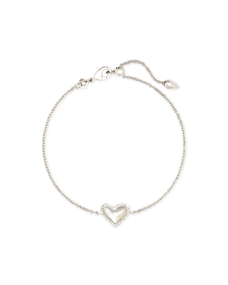 Ari Heart Silver Chain Bracelet in Ivory Mother-of-Pearl