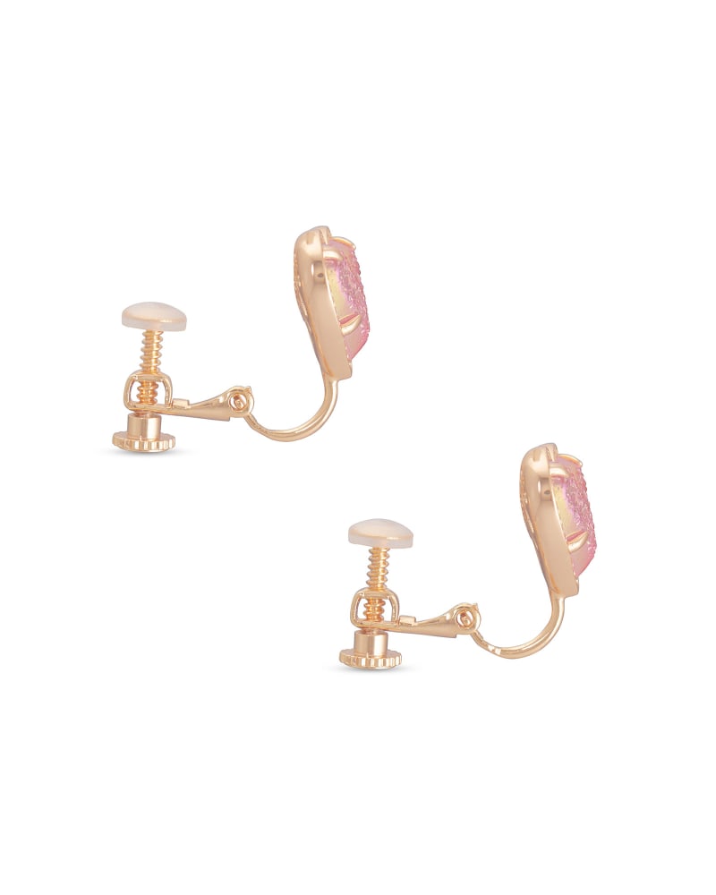 Ari Heart Rose Gold Stud Clip On Earrings in Light Pink Drusy image number 1
