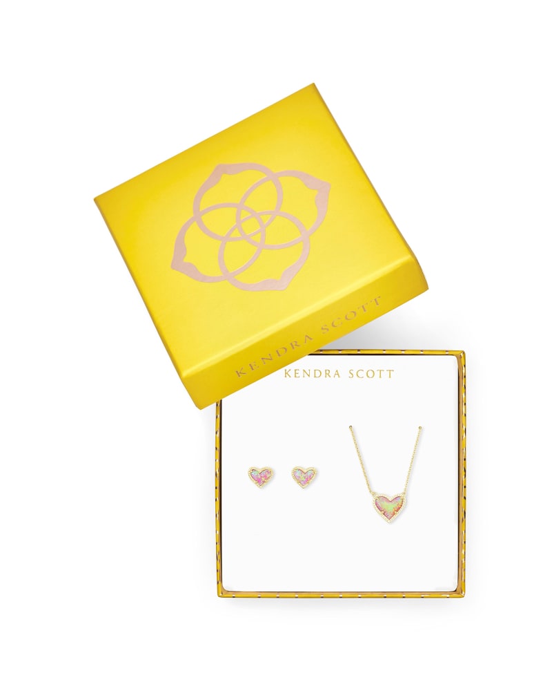 Ari Heart Necklace & Earrings Gift Set in Light Pink Kyocera Opal image number 0