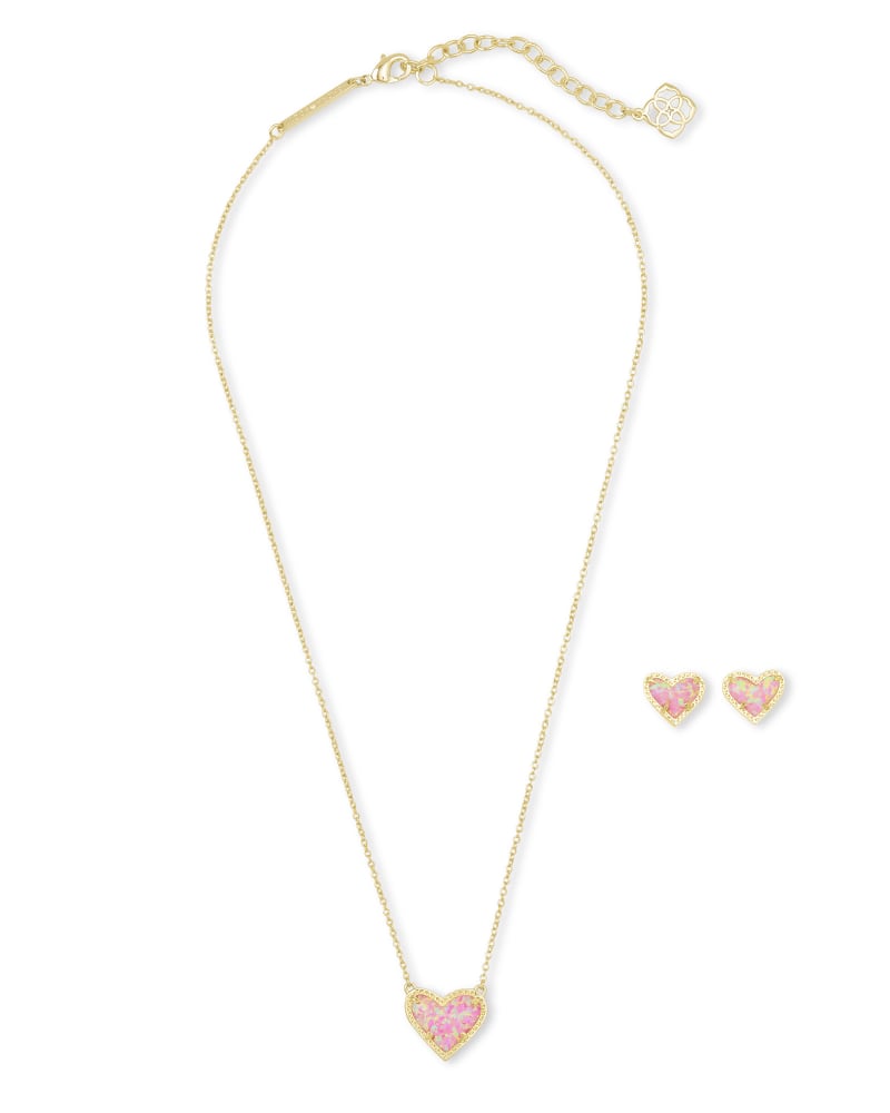 Ari Heart Necklace & Earrings Gift Set in Light Pink Kyocera Opal image number 1