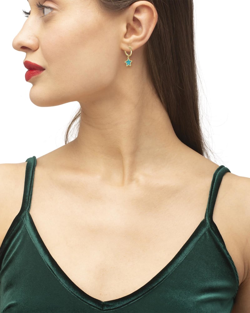 Jae Star Gold Huggie Earrings in Light Blue Magnesite image number 1