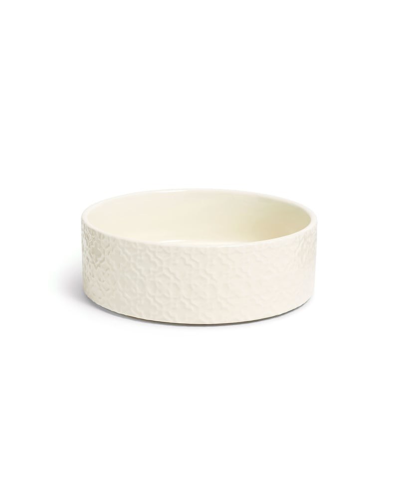 Small Ceramic Dog Bowl in Embossed Filigree image number 0