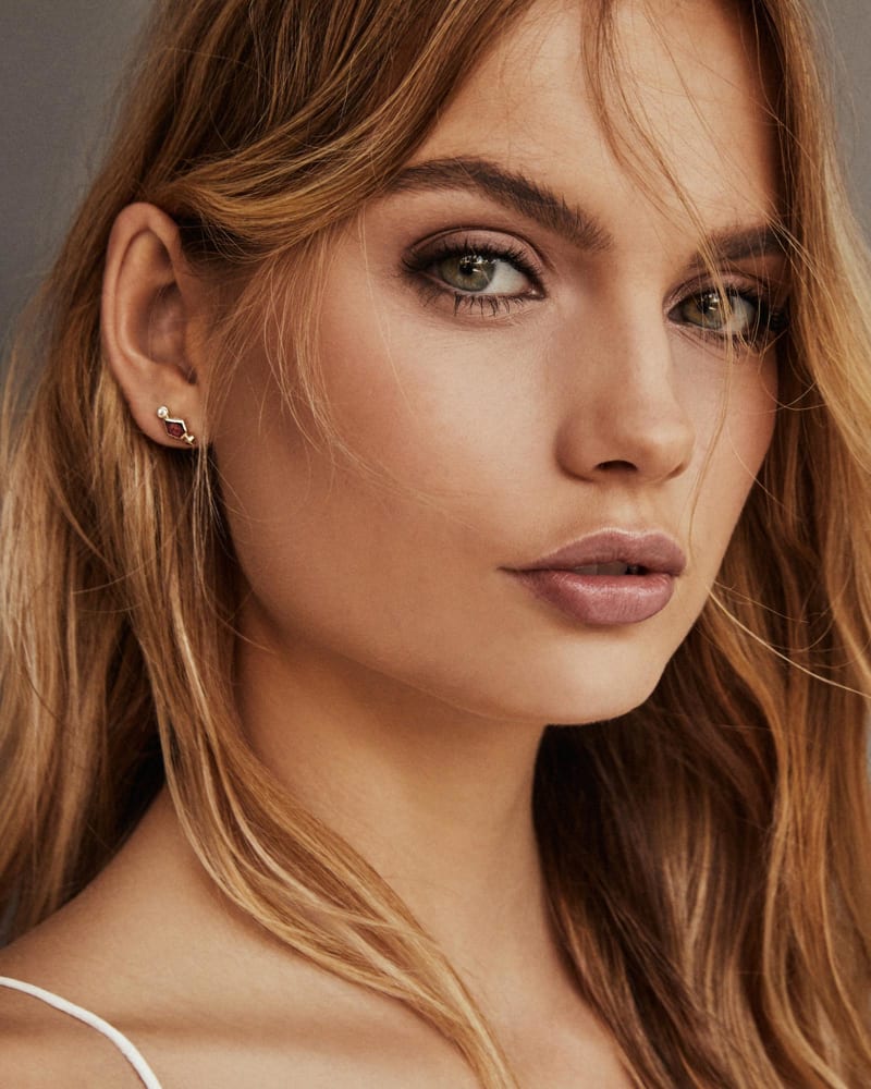 Bonnie Stud Earrings in Rainbow Moonstone and 14k Rose Gold image number 1