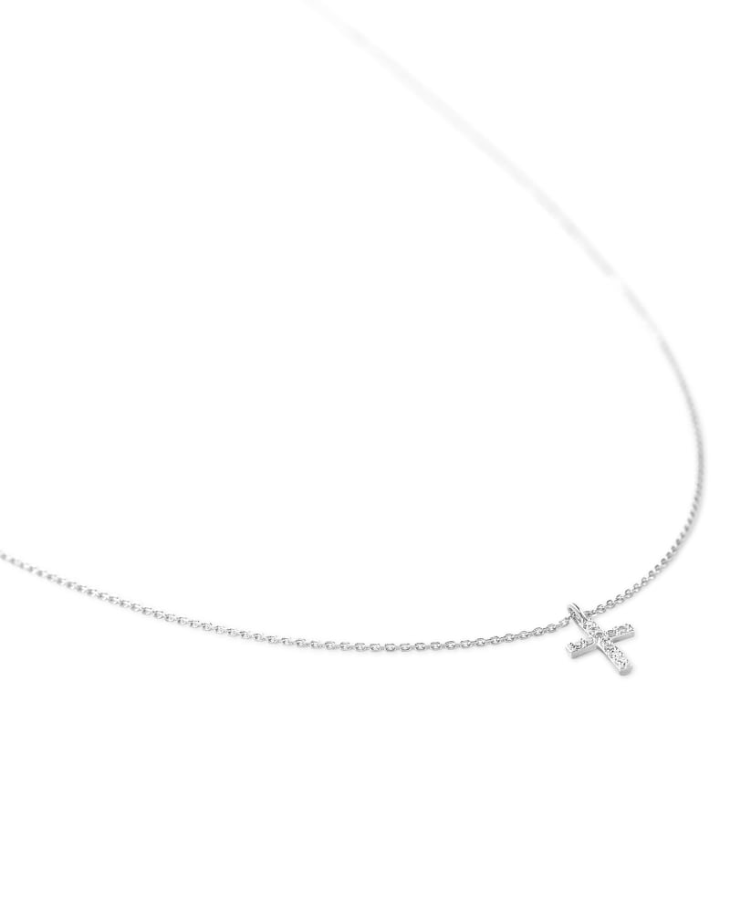 Cross 14k White Gold Pendant Necklace in White Diamonds image number 2
