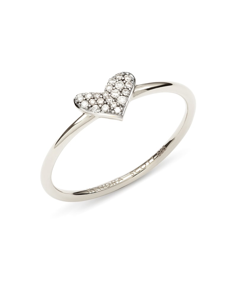 Heart 14k White Gold Band Ring in White Diamond image number 2