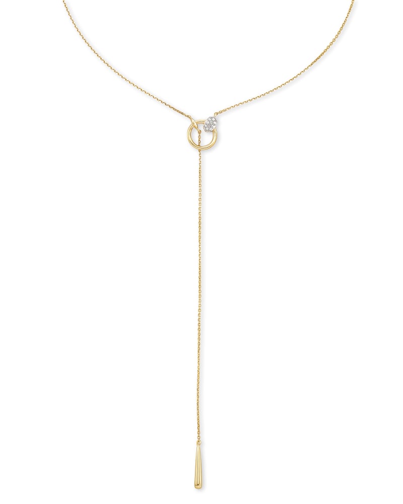 Tegan 14k Yellow Gold Y Necklace in White Diamond image number 4