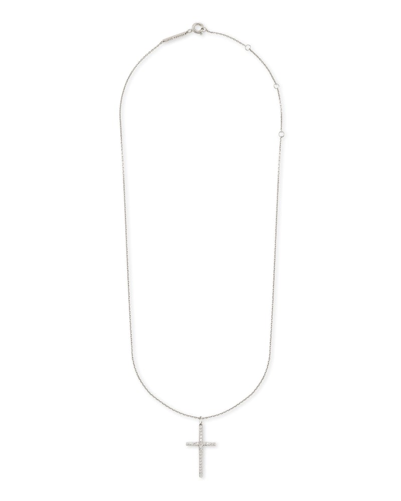 Large Cross 14k White Gold Pendant Necklace in White Diamond image number 2
