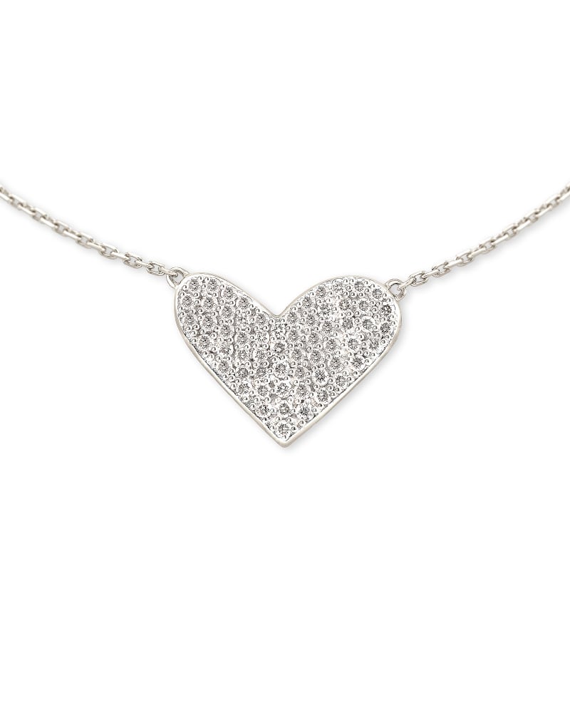 Large Heart 14k White Gold Pendant Necklace in White Diamond image number 1