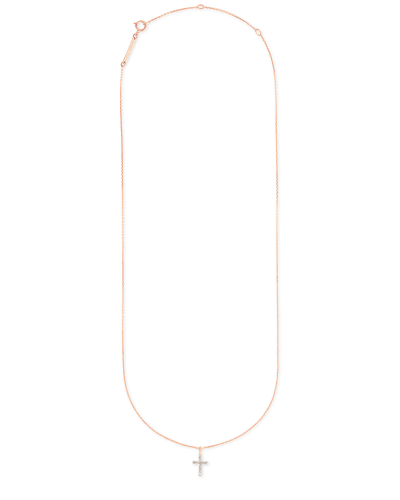 Cross 14K Rose Gold Pendant Necklace in White Diamond image number 3