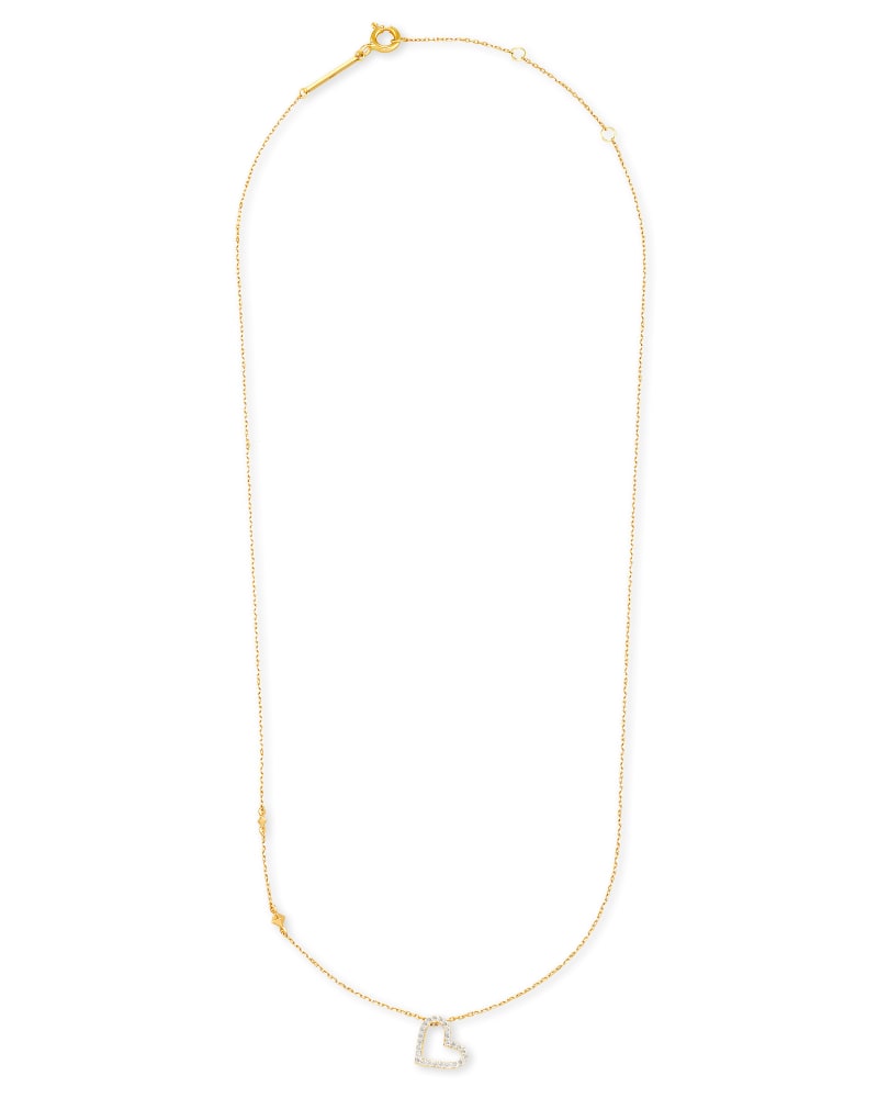 Open Heart 14k Yellow Gold Pendant Necklace in White Diamond image number 3