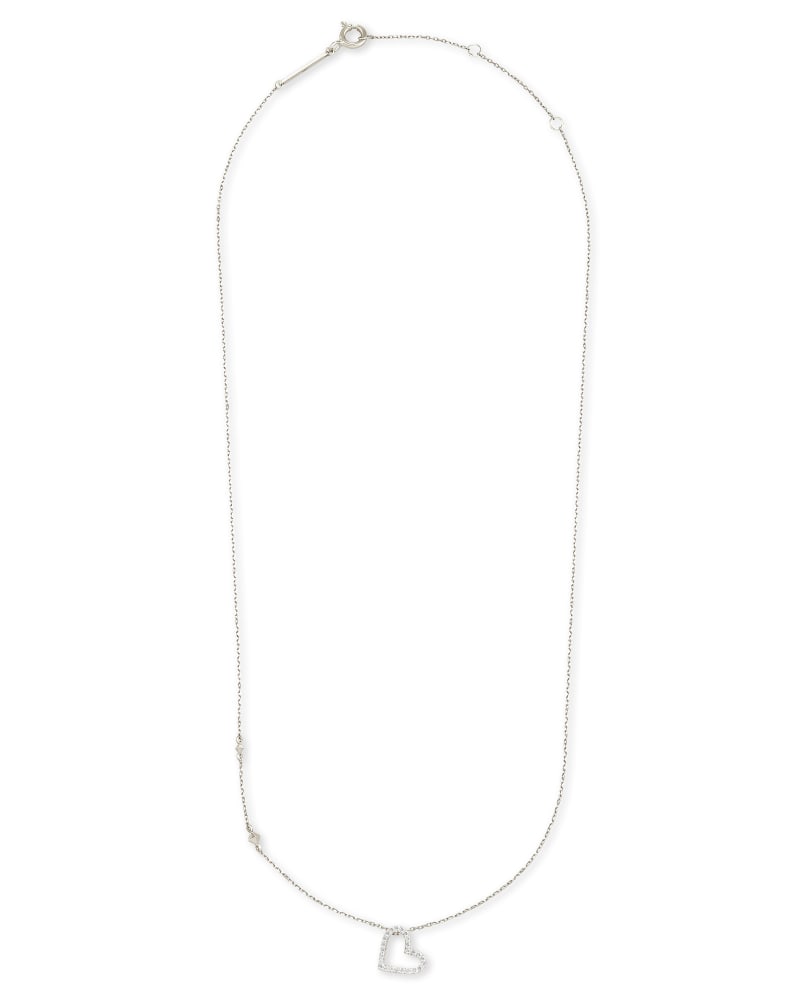Open Heart 14k White Gold Pendant Necklace in White Diamond image number 3
