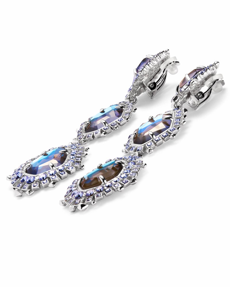 Aria Clip On Silver Statement Earrings in Gray Dichroic Glass image number 2