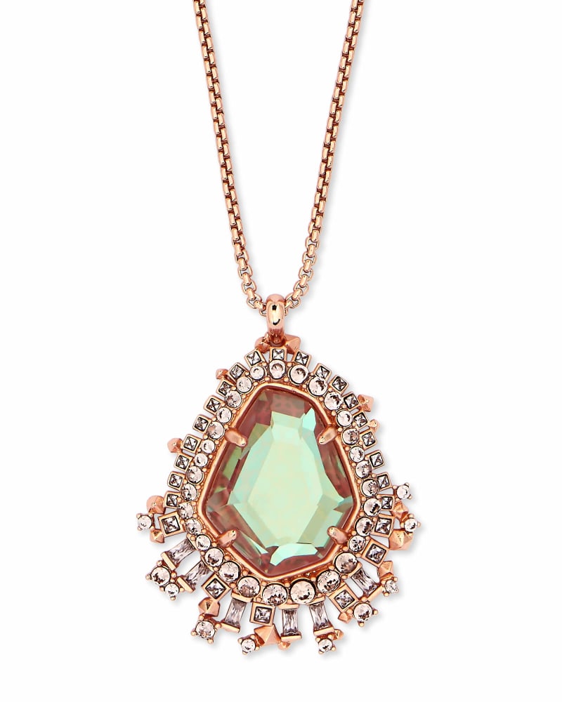 Daenerys Rose Gold Long Pendant Necklace in Blush Dichroic Glass image number 0
