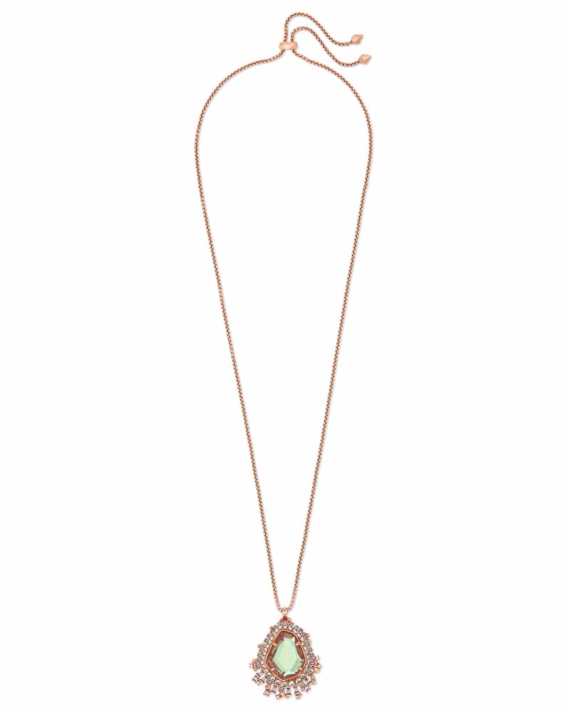 Daenerys Rose Gold Long Pendant Necklace in Blush Dichroic Glass image number 2