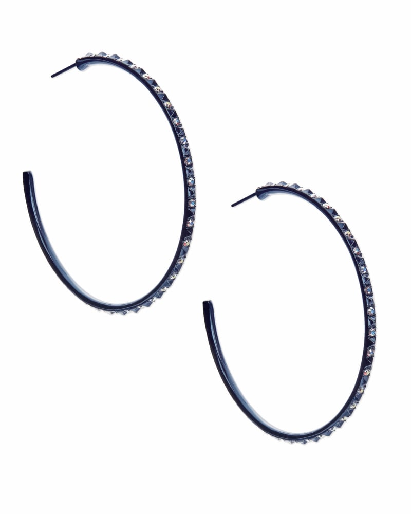 Val Navy Gunmetal Hoop Earrings In Iridescent Crystal Kendra Scott