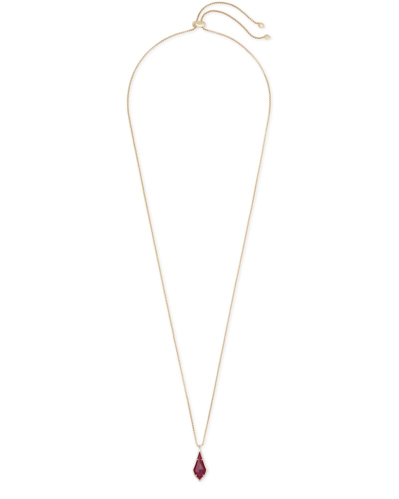 Olivia Gold Long Pendant Necklace in Maroon Jade image number 1