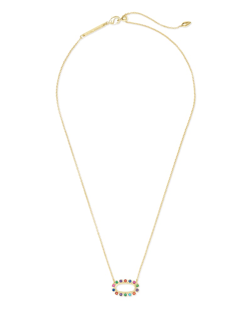 Elisa Gold Open Frame Pendant Necklace in Multi Crystal image number 2