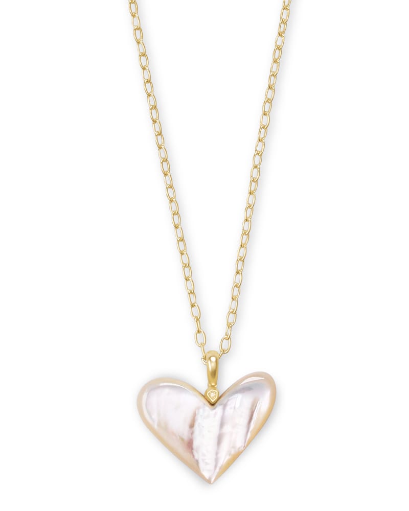 Poppy Heart Gold Long Pendant Necklace in Ivory Mother-of-Pearl image number 0