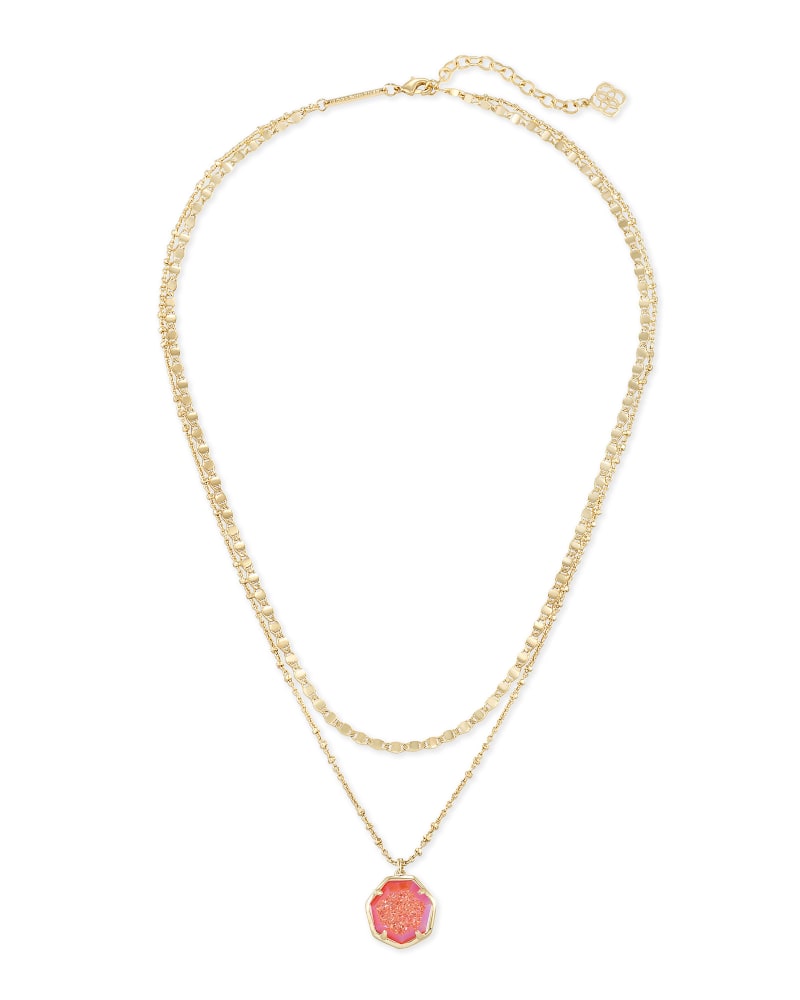 Cynthia Gold Multi Strand Necklace in Coral Drusy | Kendra Scott