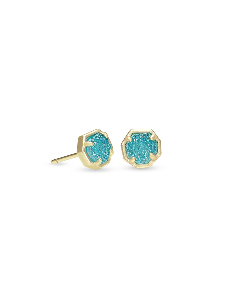 Nola Gold Stud Earrings in Bright Aqua 