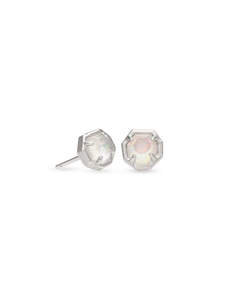Nola Silver Stud Earrings in White Kyocera Opal Illusion image number 0