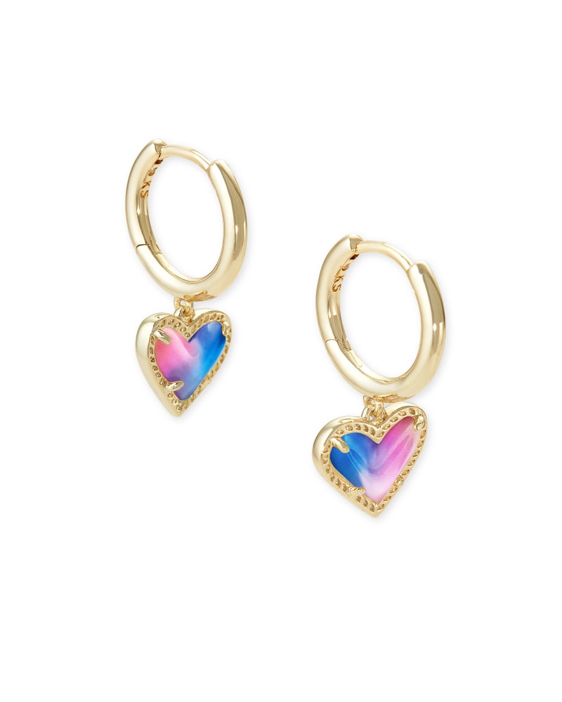 Ari Heart Gold Huggie Earrings in Watercolor Illusion image number 0