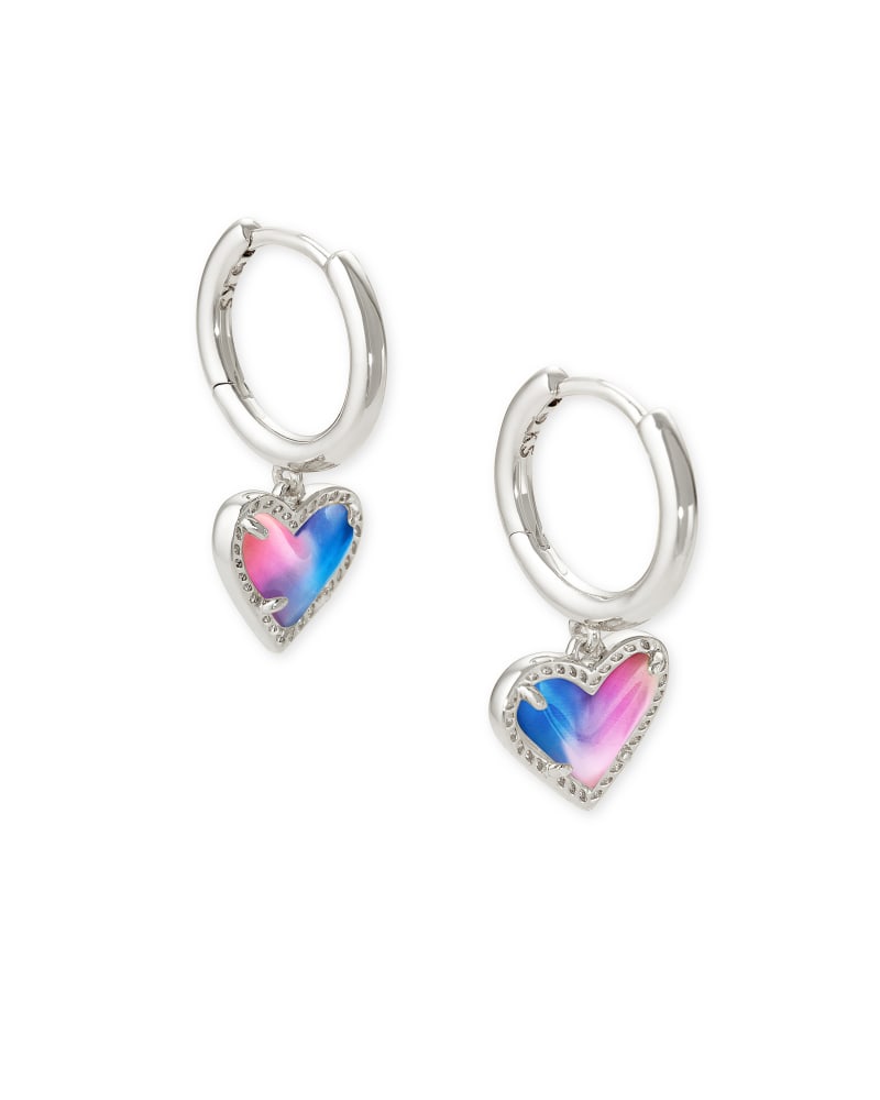 Ari Heart Silver Huggie Earrings in Watercolor Illusion image number 0
