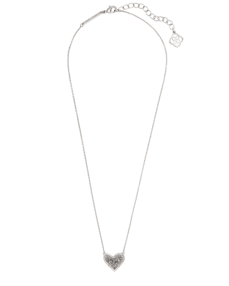 Ari Heart Silver Pendant Necklace In Platinum Drusy Kendra Scott