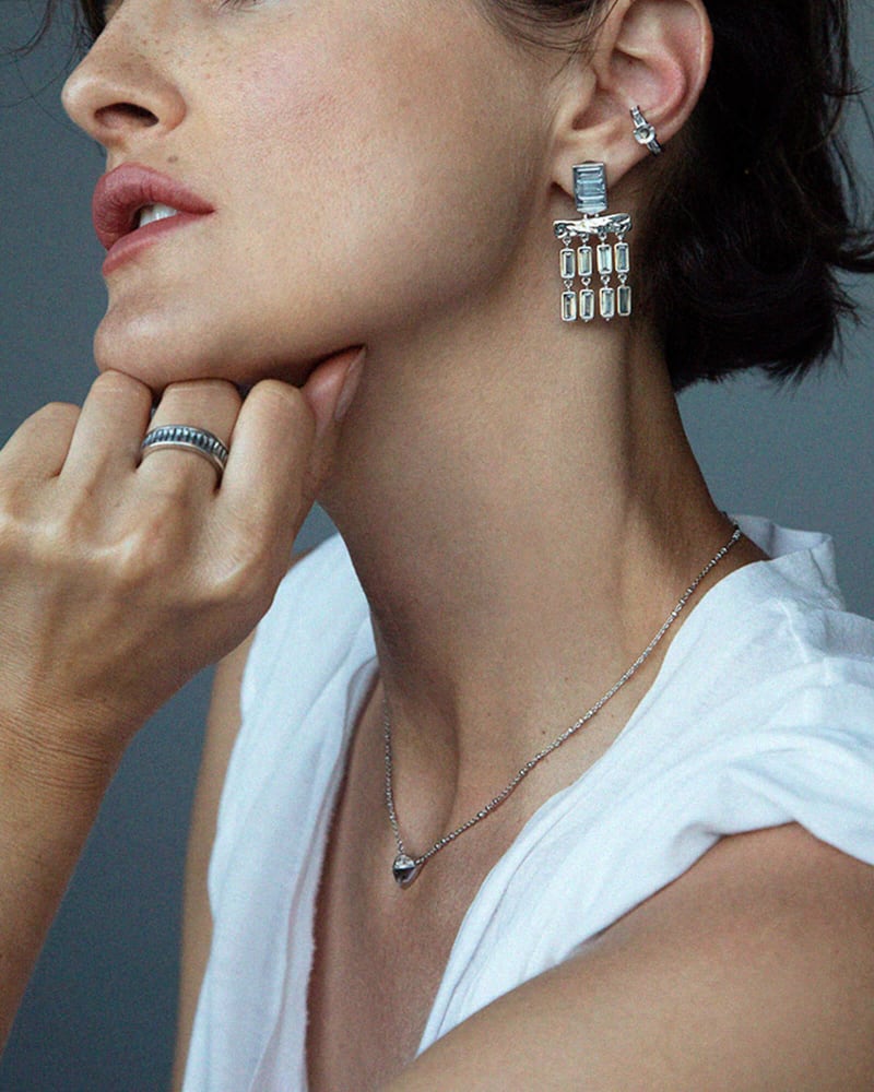 Jack Silver Ear Cuff in Charcoal Gray Crystal Kendra Scott