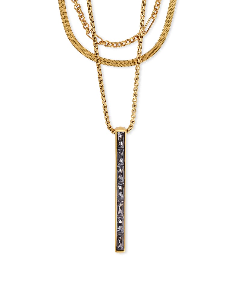 Jack Vintage Gold Multi Strand Necklace in Charcoal Gray Crystal image number 0