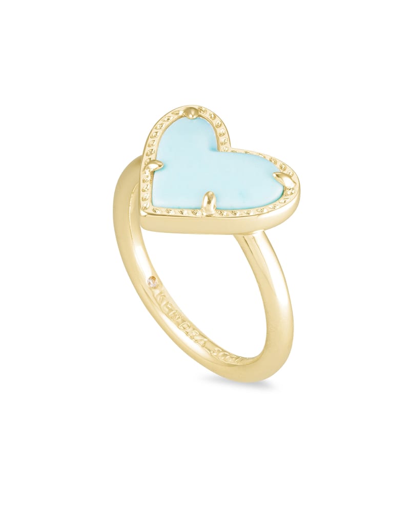 Ari Heart Gold Band Ring in Light Blue Magnesite image number 2