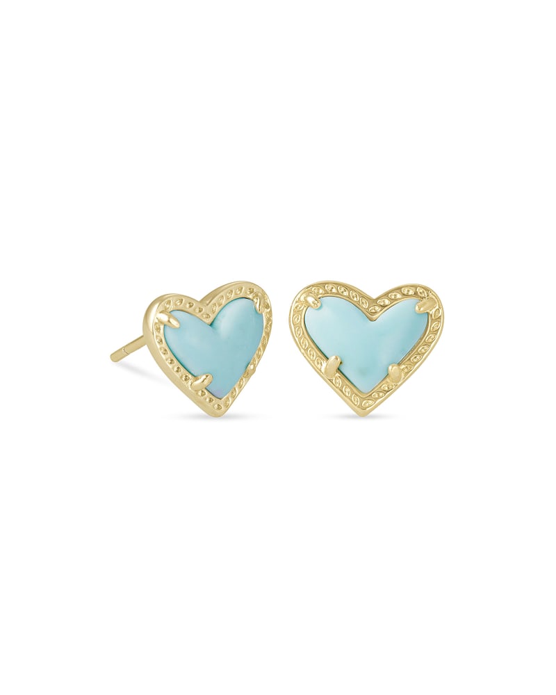 Ari Heart Gold Stud Earrings in Light Blue Magnesite image number 0
