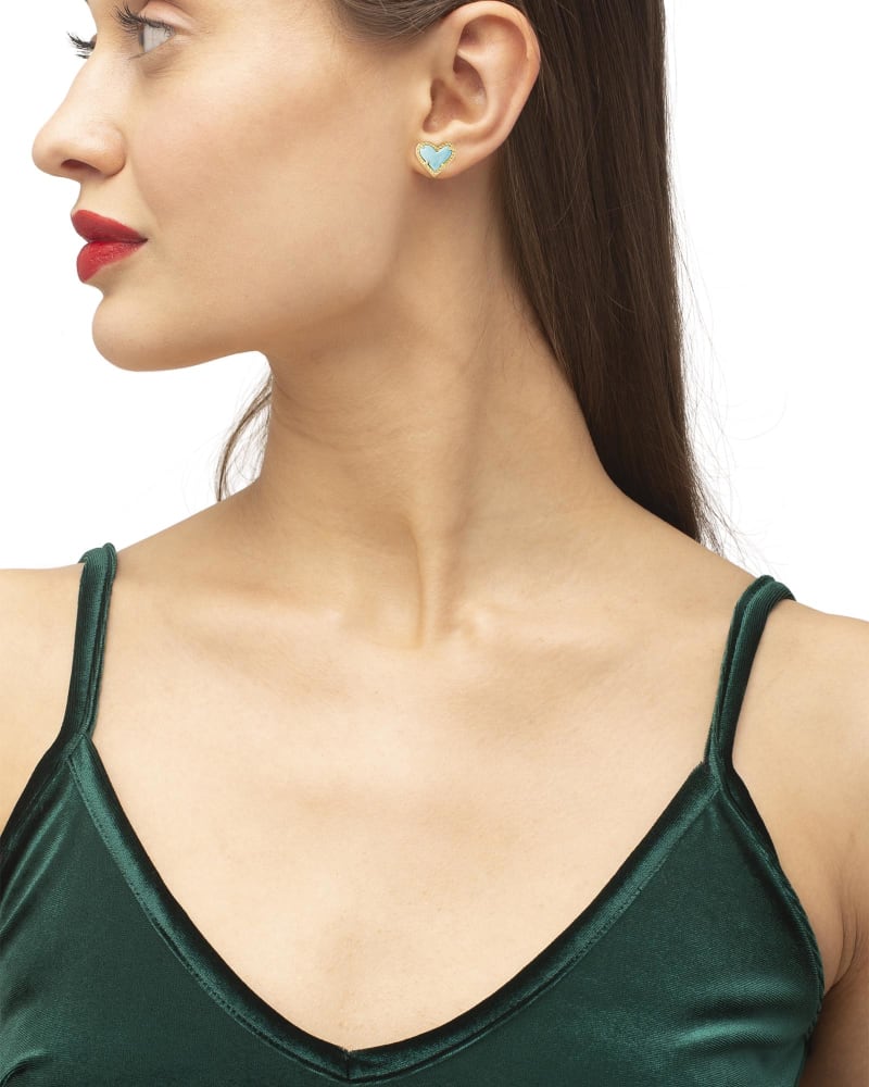 Ari Heart Gold Stud Earrings in Light Blue Magnesite image number 1