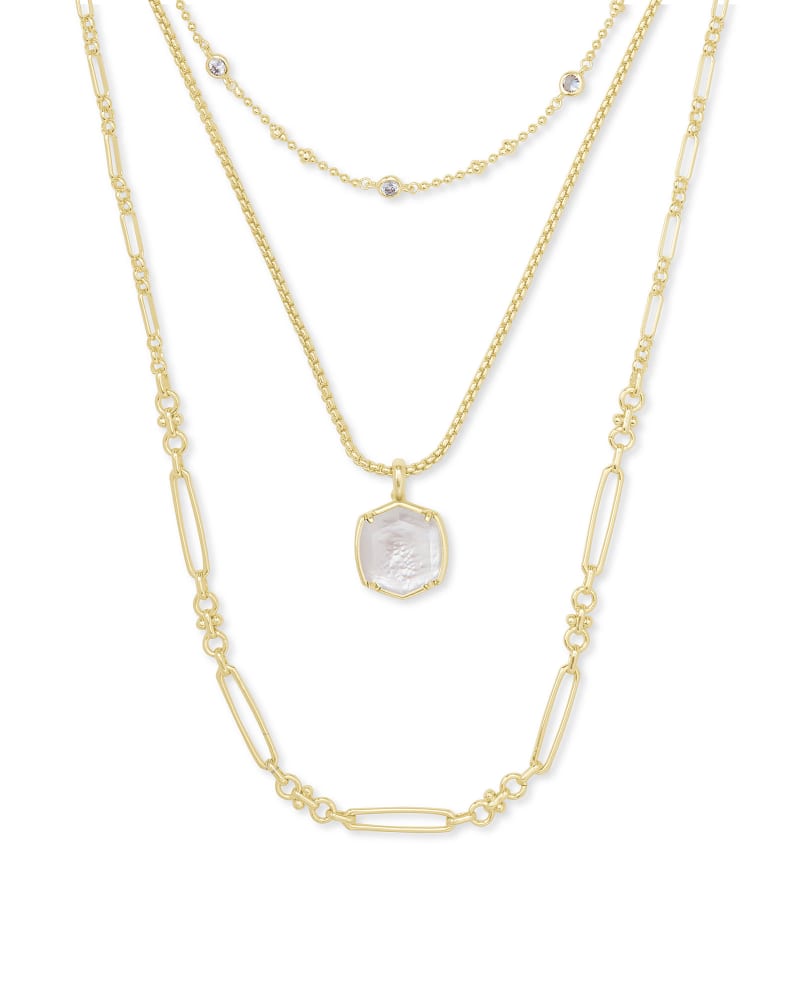 Davis Gold Triple Strand Necklace in Ivory Mother Of Pearl image number 0