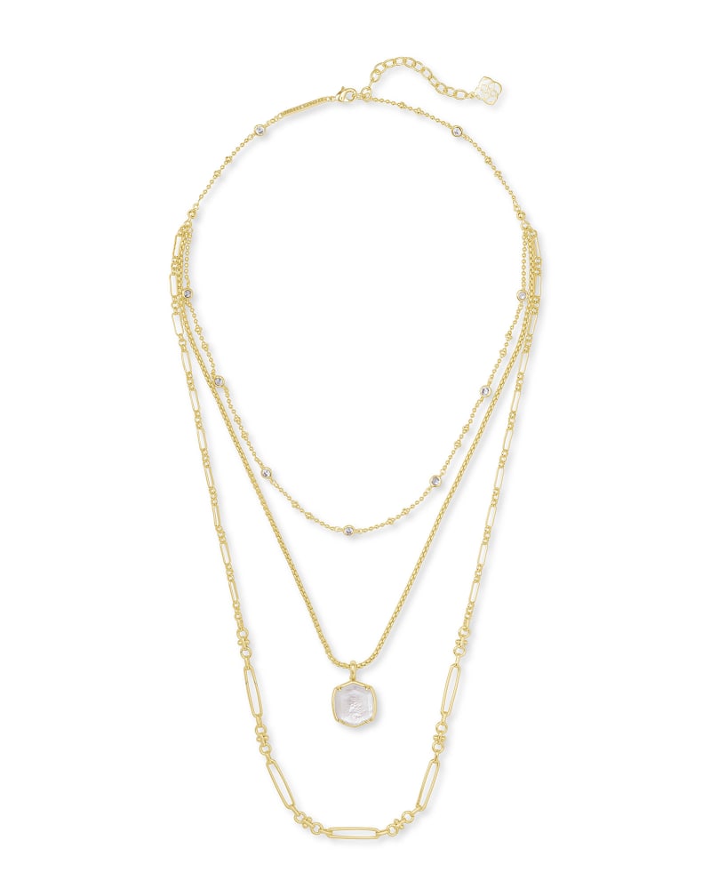 Davis Gold Triple Strand Necklace in Ivory Mother Of Pearl image number 2
