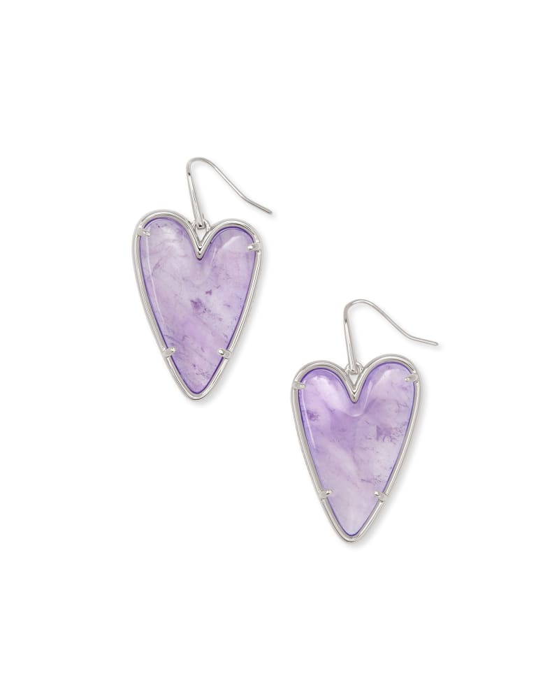 Ansley Heart Silver Drop Earrings in Amethyst