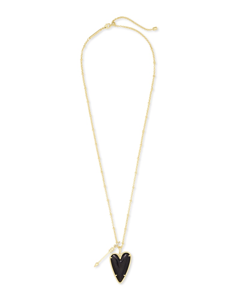 Ansley Heart Gold Long Pendant Necklace in Golden Obsidian Kendra Scott