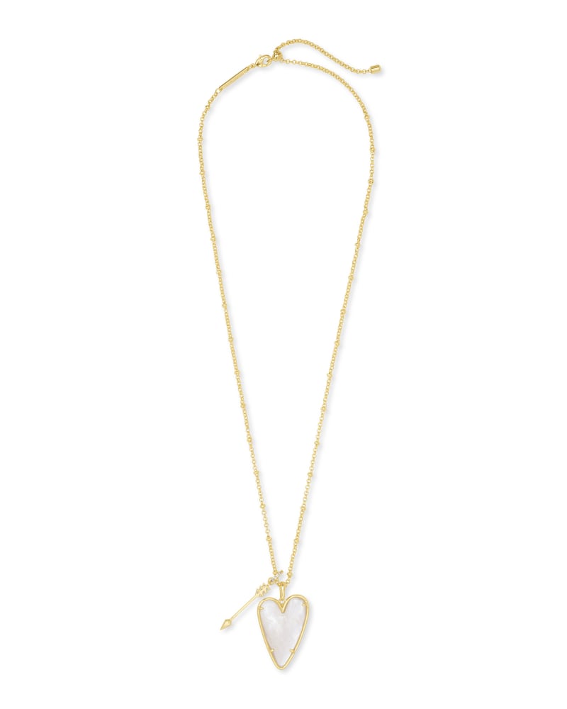 Ansley Heart Gold Long Pendant Necklace in Ivory Mother-Of-Pearl image number 2