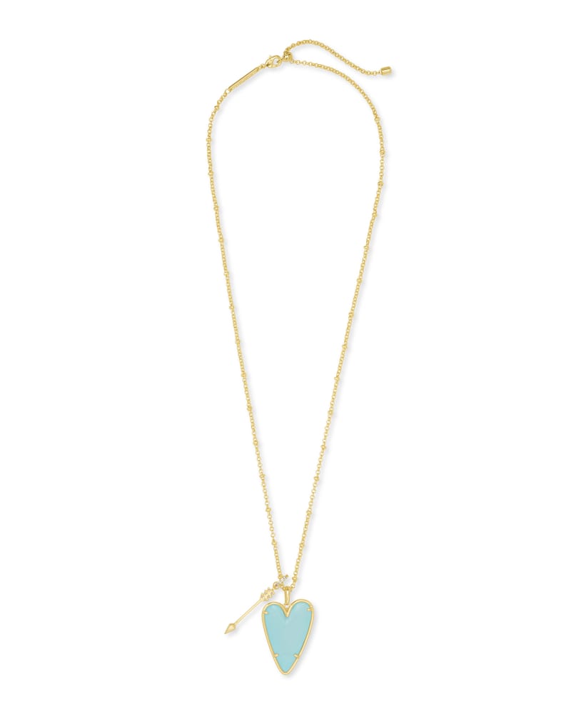 Ansley Heart Gold Long Pendant Necklace in Light Blue Magnesite image number 3