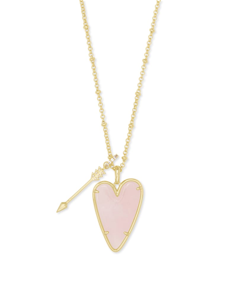 Ansley Heart Gold Long Pendant Necklace in Rose Quartz image number 0